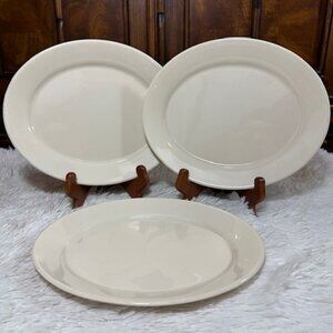 Vintage Set of 3 Oval Comcor by Corning Ivory Sandstone 9.5" Platter Plates